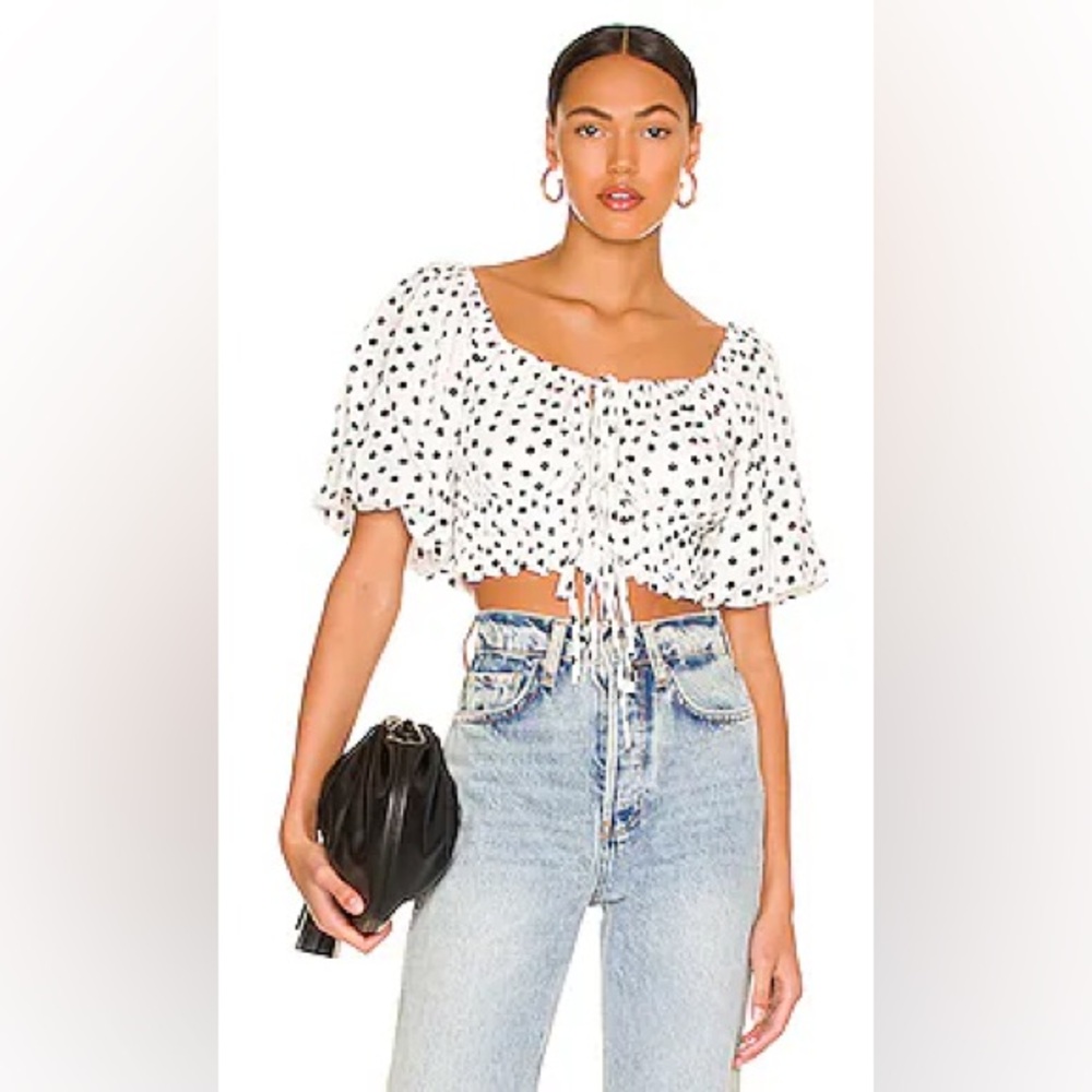 MINKPINK tidal top in white and black floral.